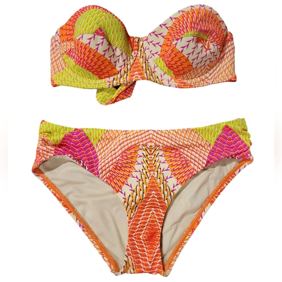 Echo Design Havana Geo Underwire Strapless Top Matching Bikini Bottom Small NEW - Picture 1 of 15